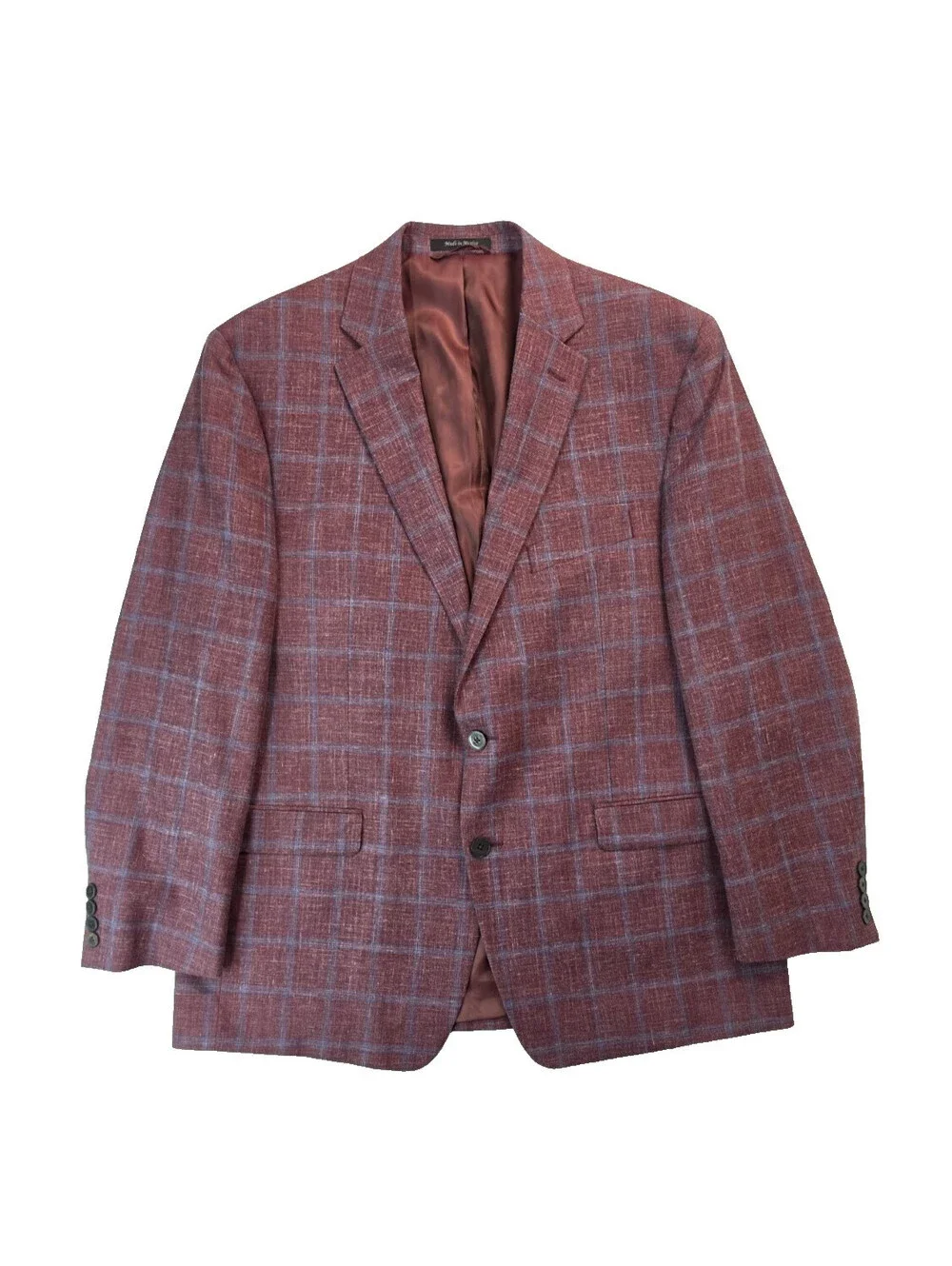 Lauren Ralph Lauren Vintage Burgundy Red Check Plaid Wool Silk Linen Blazer 44R
